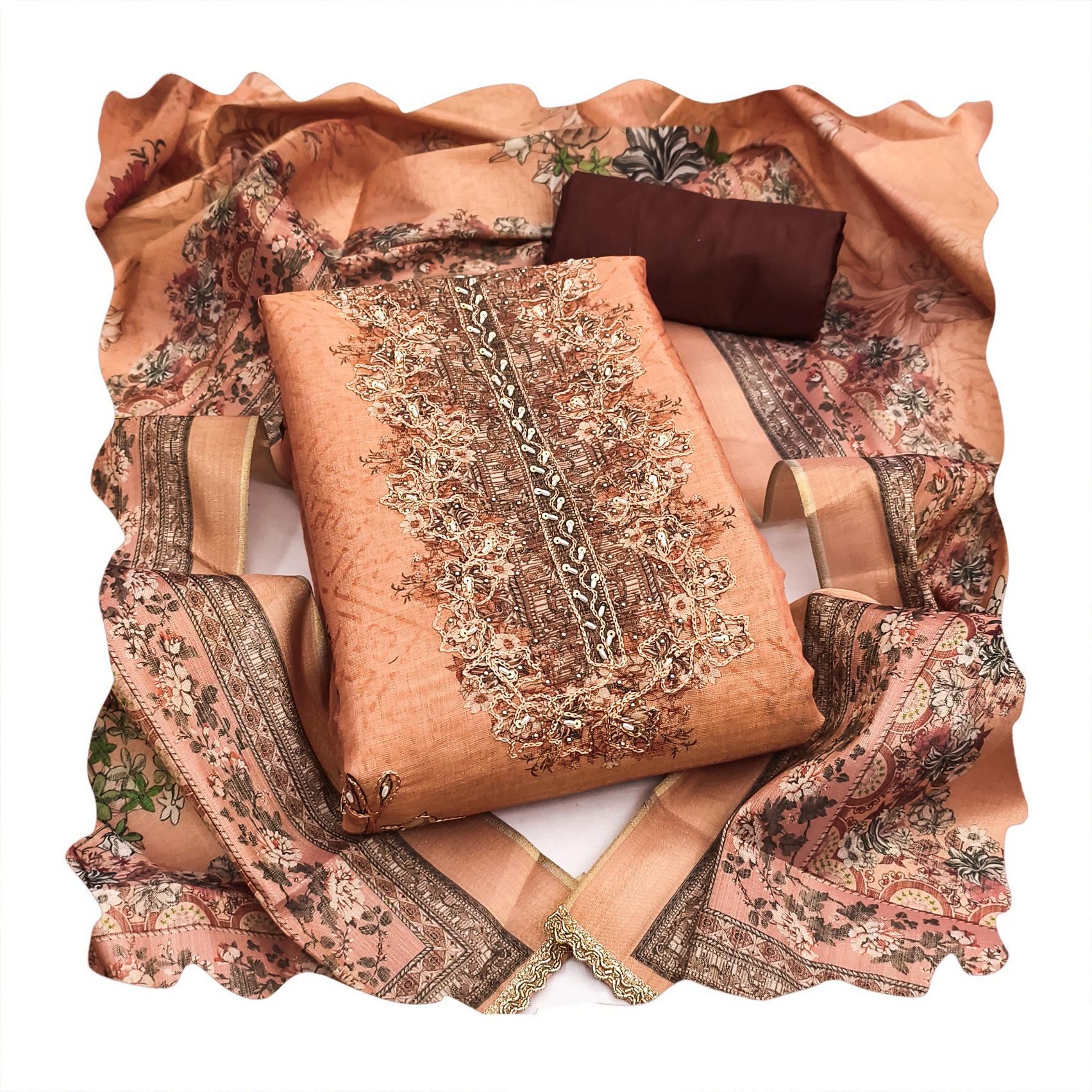 Rust Viscose Earthy Floral Printed Straight Pant Suit — alternate view