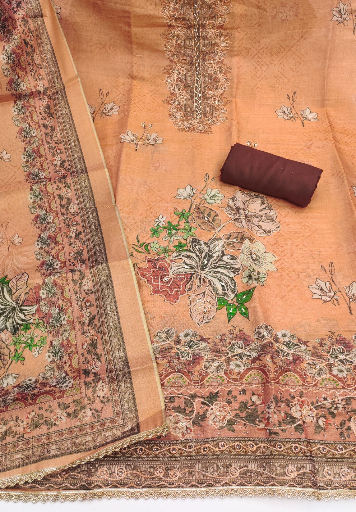 Rust Viscose Earthy Floral Printed Straight Pant Suit