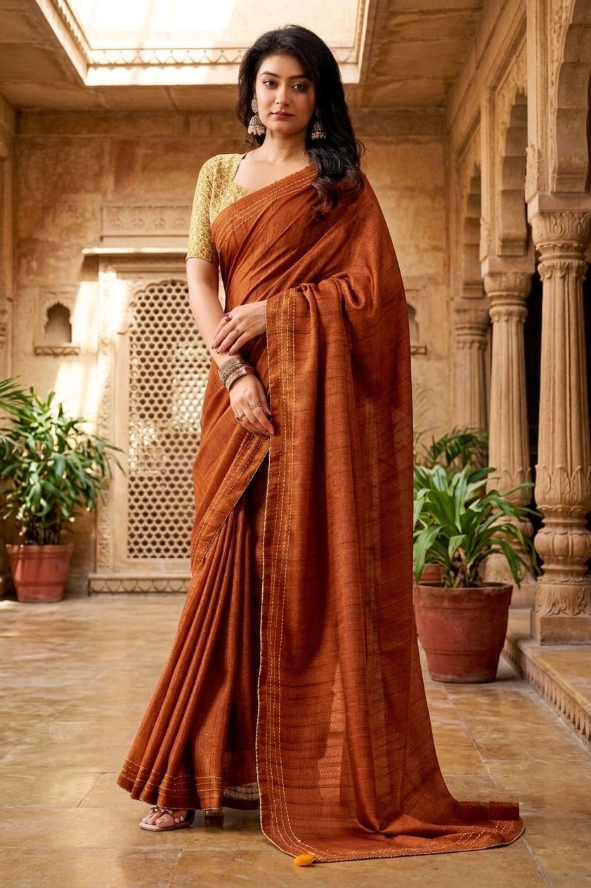 Rust Woven Designer Tissue Saree