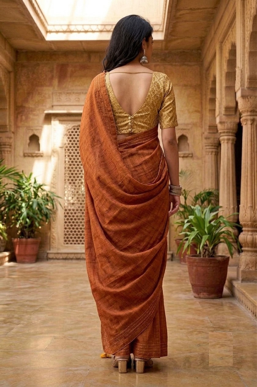 Rust Woven Designer Tissue Saree — alternate view