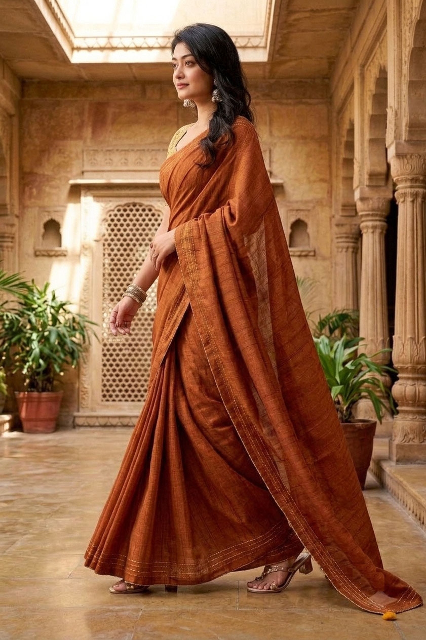 Rust Woven Designer Tissue Saree