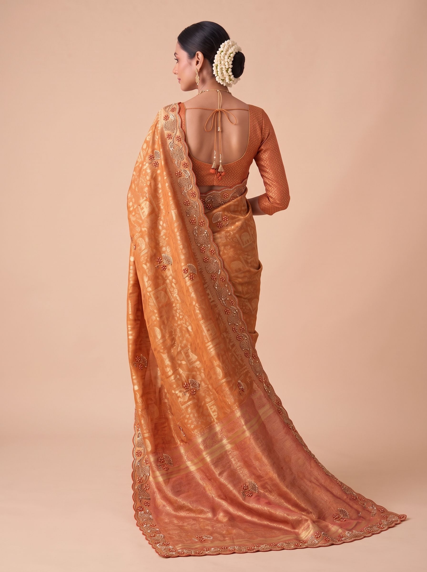 Rust Woven Handwork Banarasi Silk Saree — alternate view