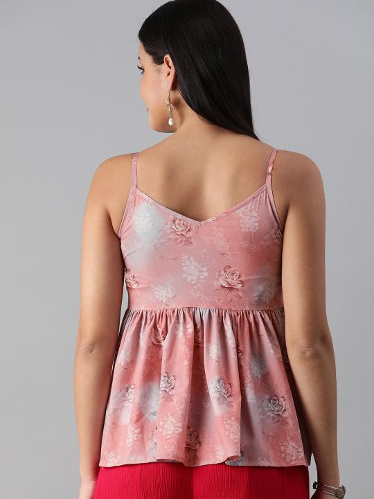 Salmon Poly Crepe Short Kurti — alternate view