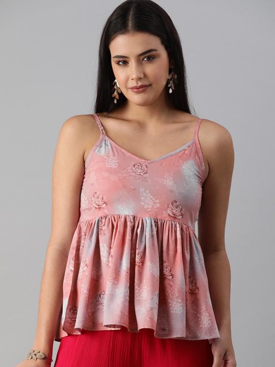 Salmon Poly Crepe Short Kurti