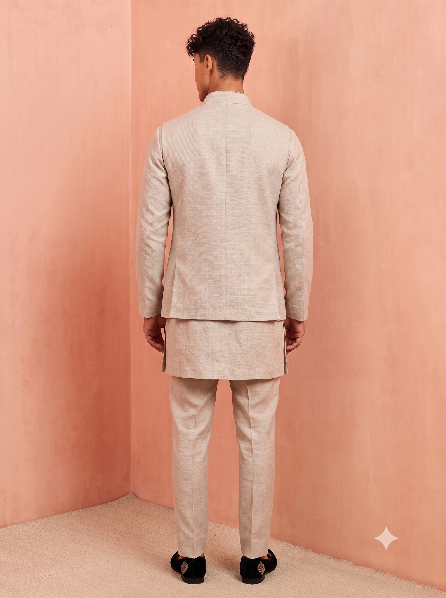 Sand Embroidery Premium Linen Jacket Kurta Pyjama — alternate view
