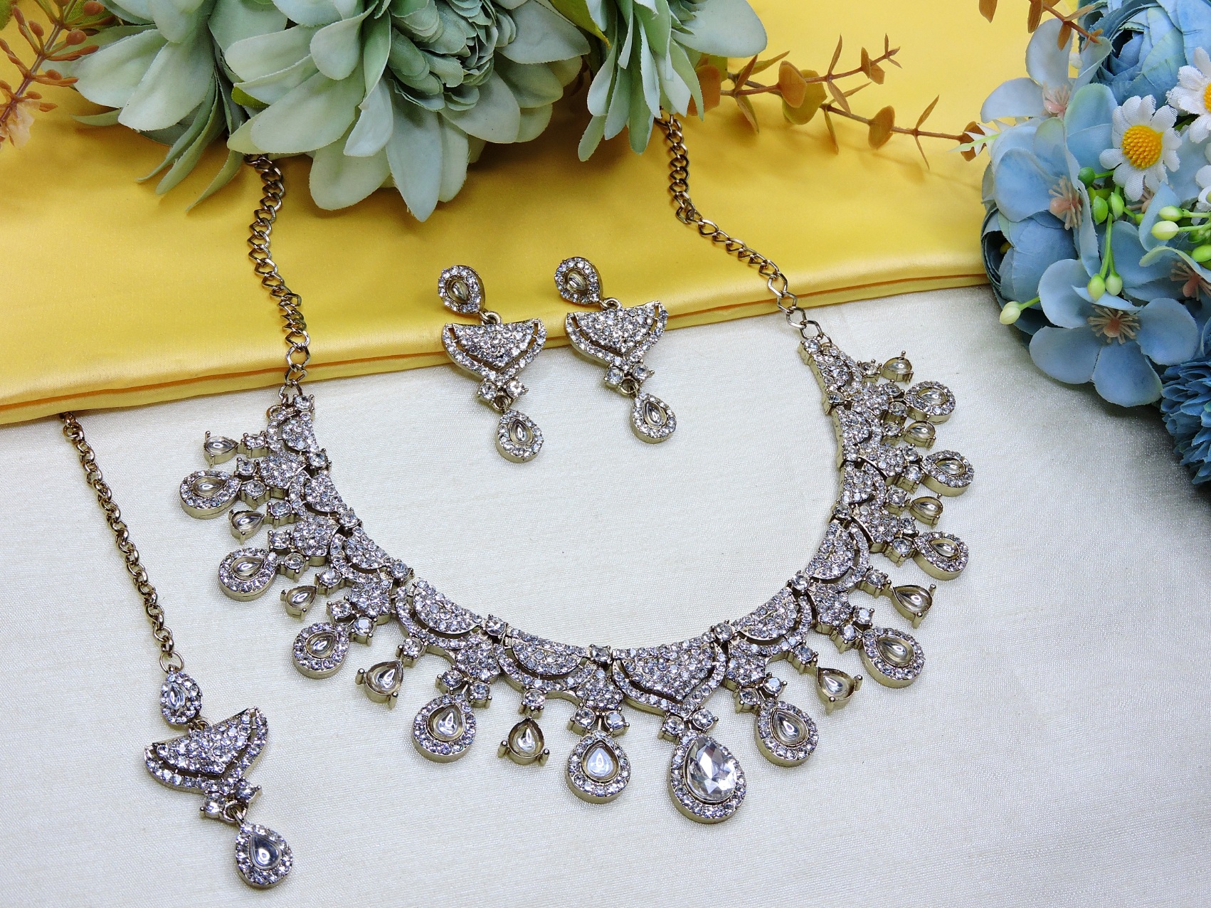 Sapphire Blue American Diamond Necklace Set — alternate view