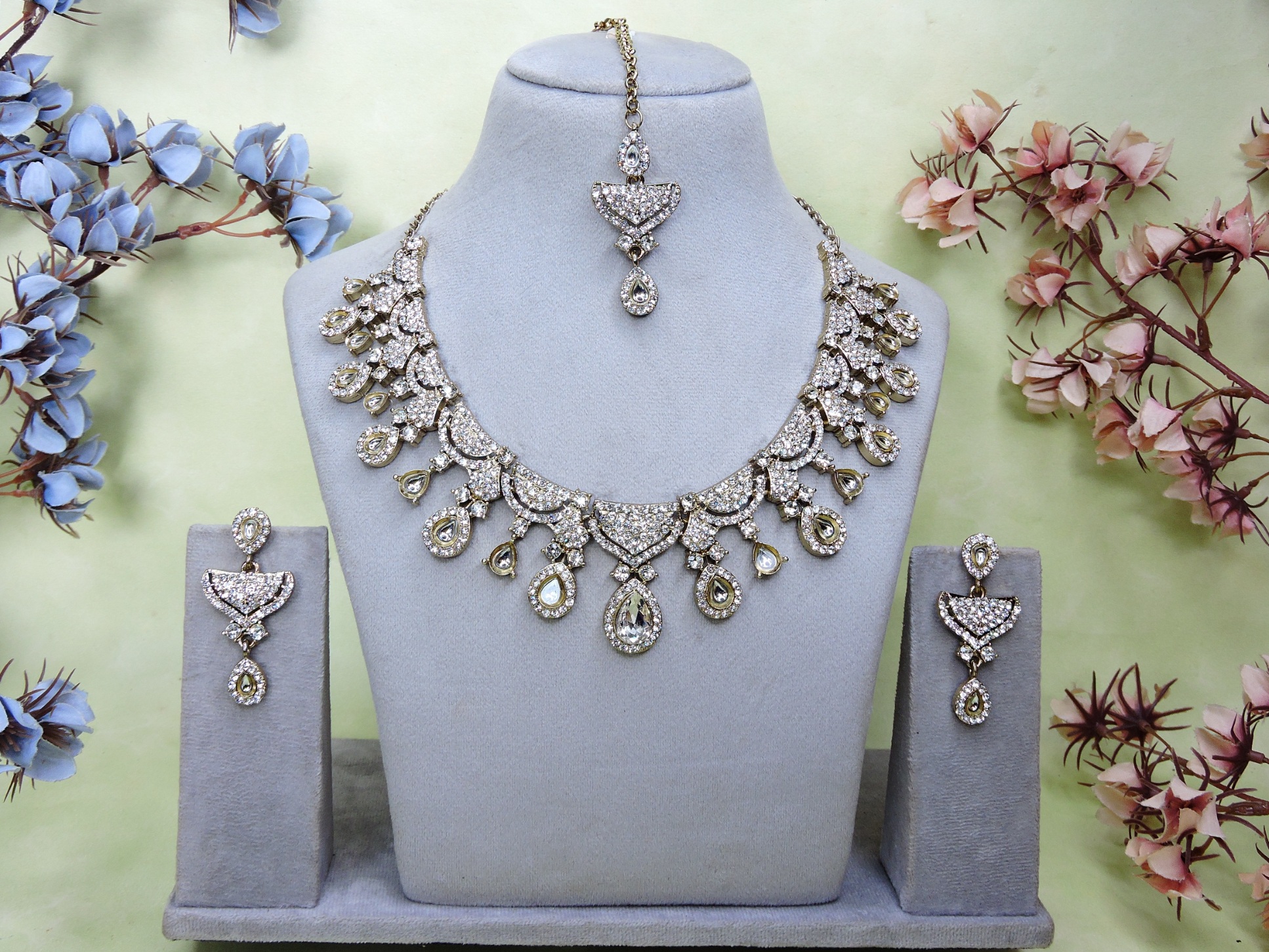 Sapphire Blue American Diamond Necklace Set