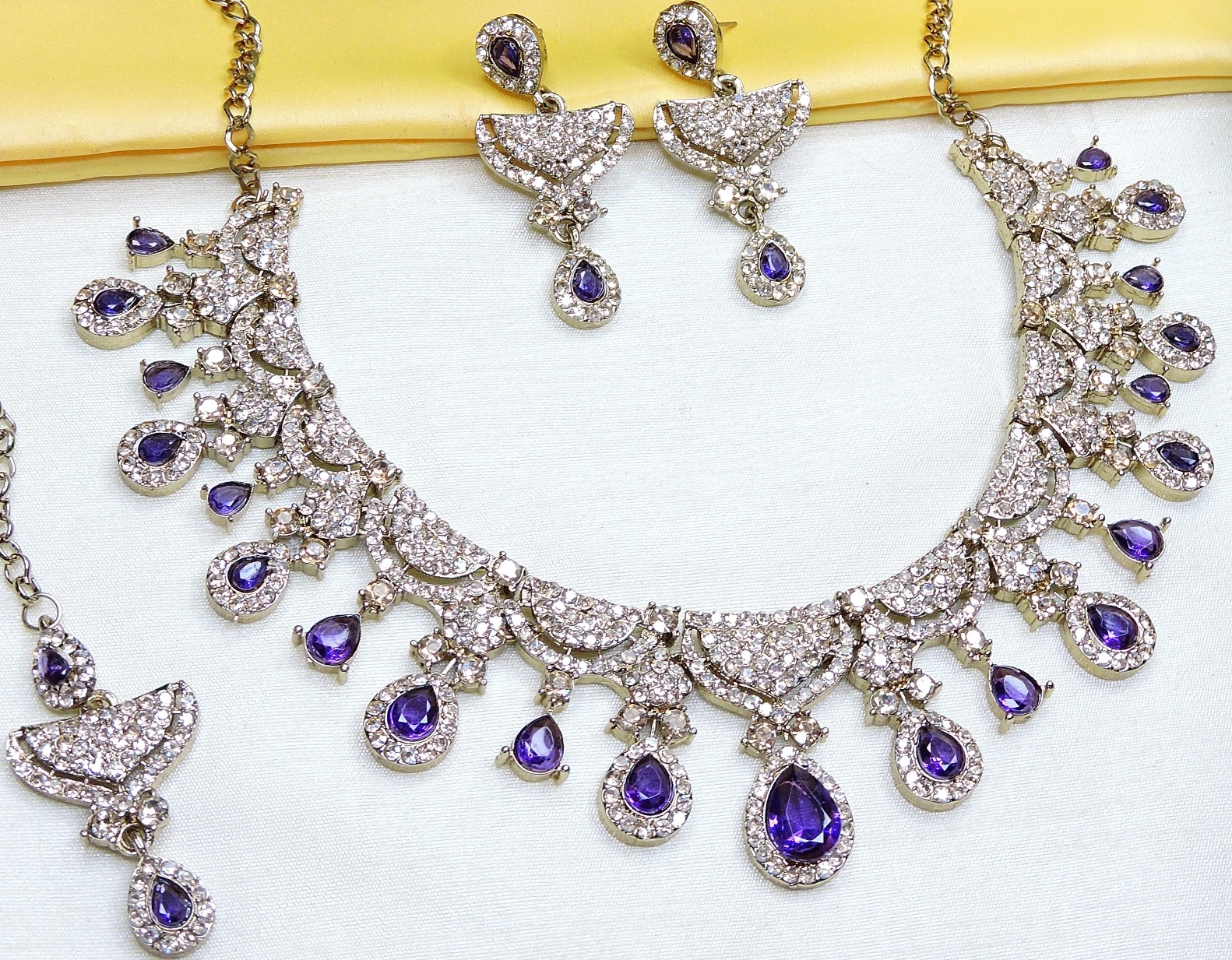 Sapphire Navy American Diamond Necklace Set