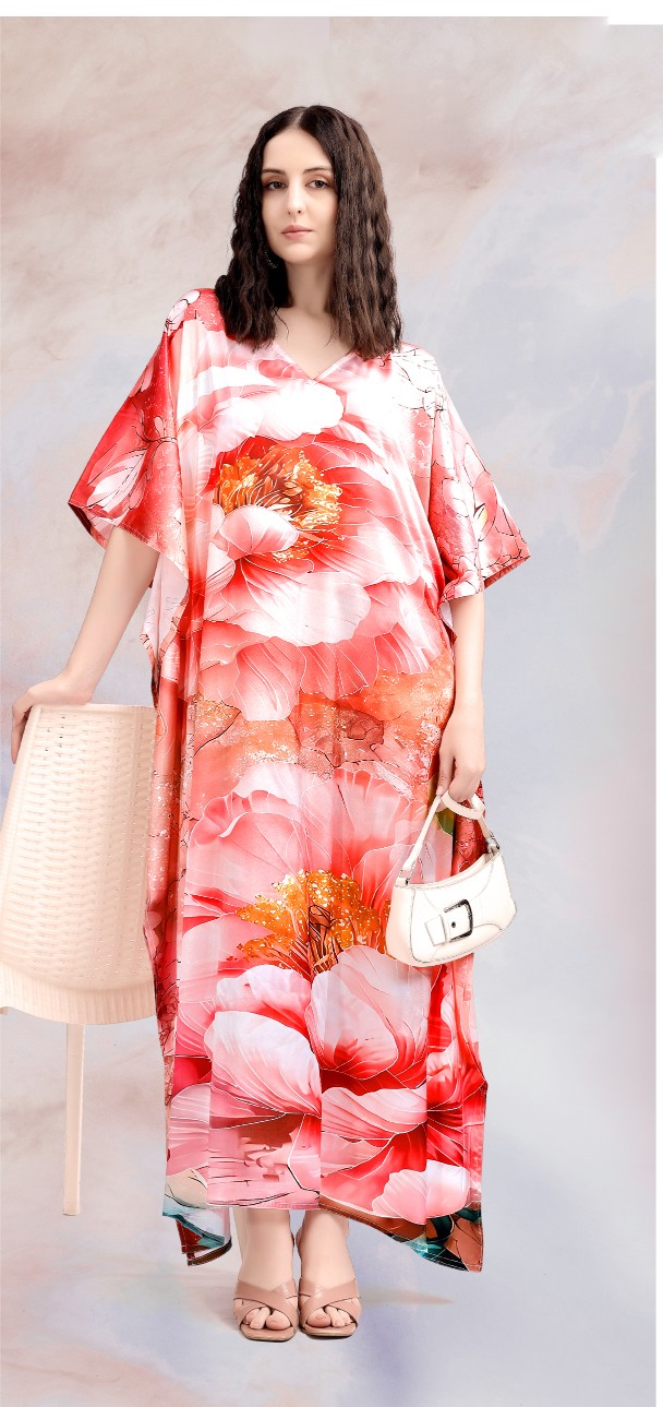 Scarlet Garden Digital Printed Poly Japan Satin Kaftan
