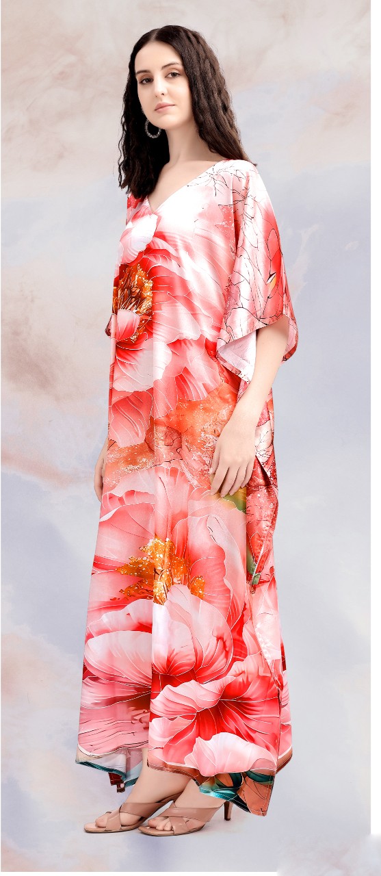 Scarlet Garden Digital Printed Poly Japan Satin Kaftan