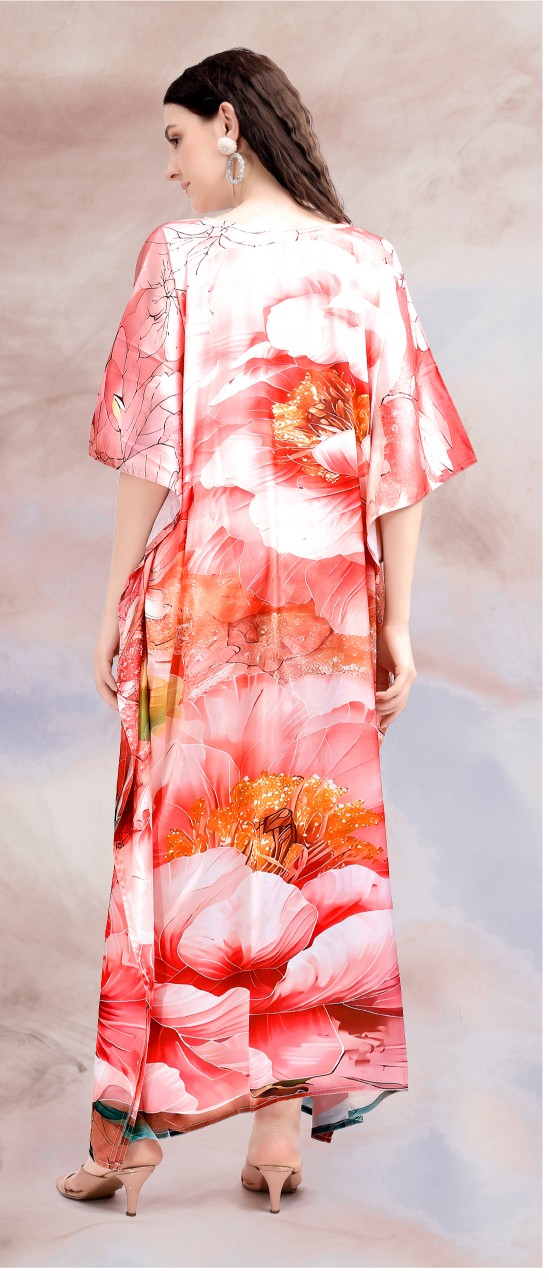 Scarlet Garden Digital Printed Poly Japan Satin Kaftan