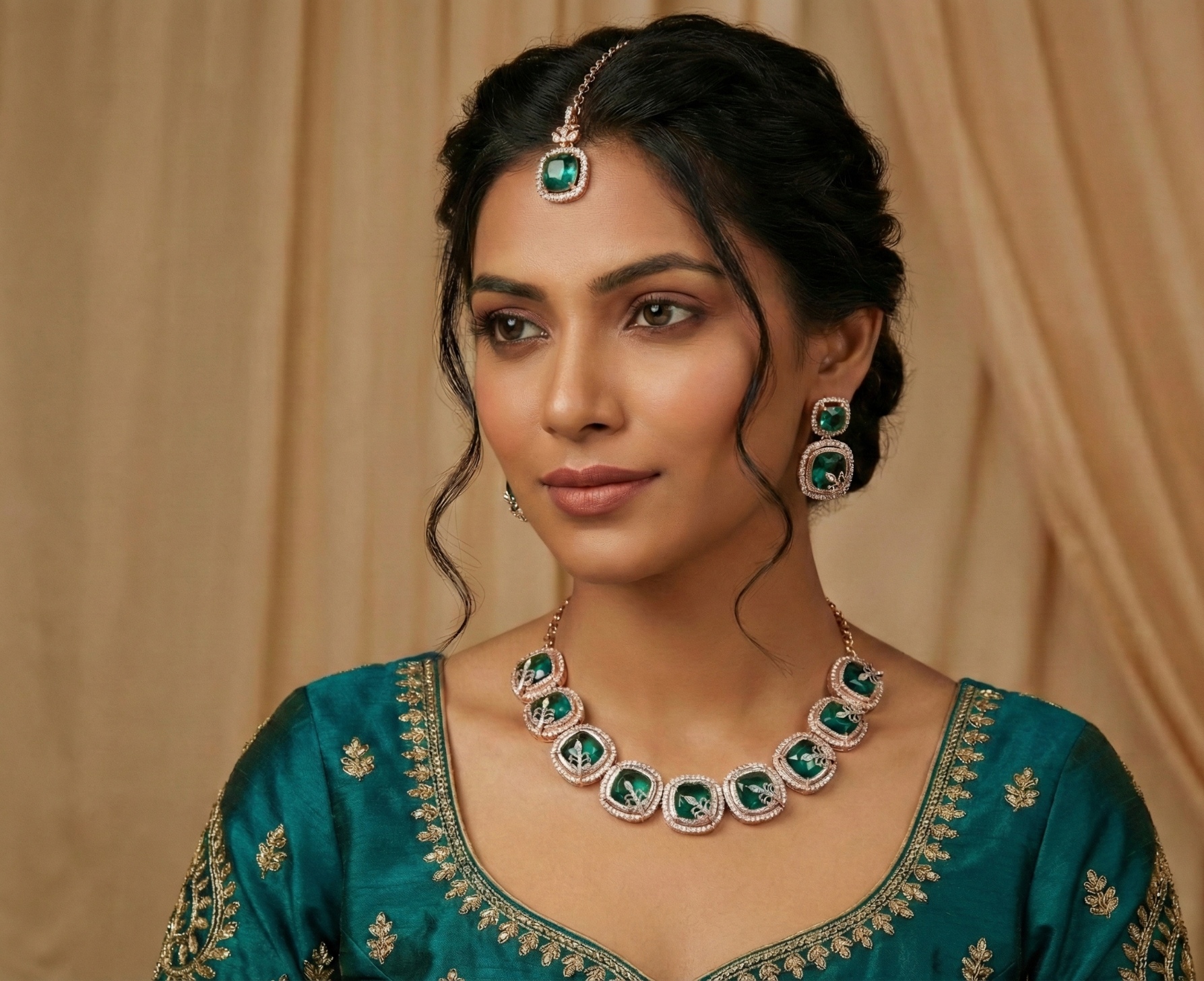 Sea Green Alloy Choker Necklace Set