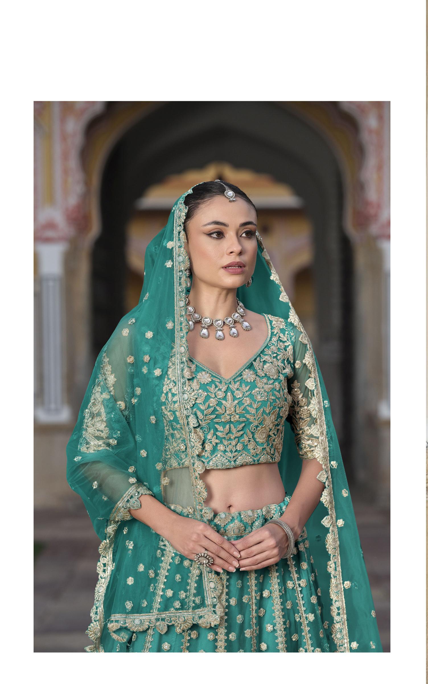 Sea Green Butterfly Net Wedding Lehenga — alternate view
