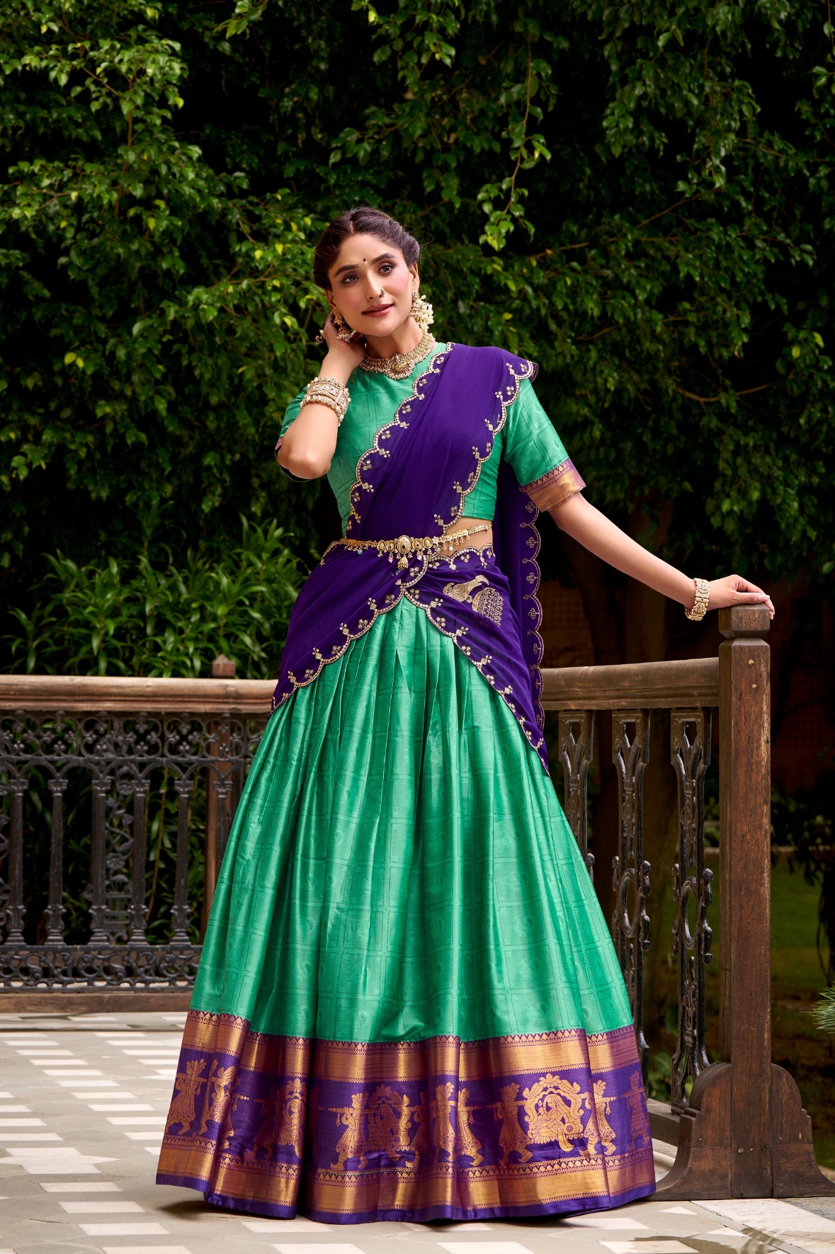 Sea Green Cotton Lehenga Choli