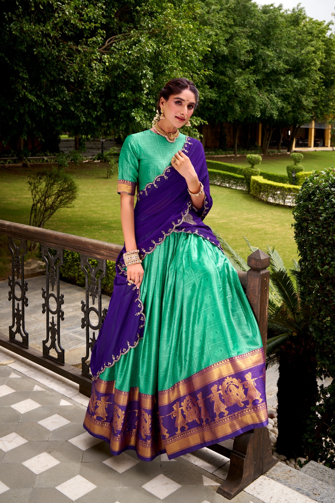 Sea Green Cotton Lehenga Choli