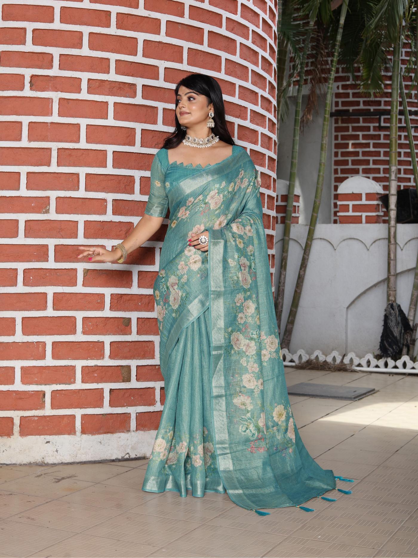 Sea Green Cotton Shimmer Saree