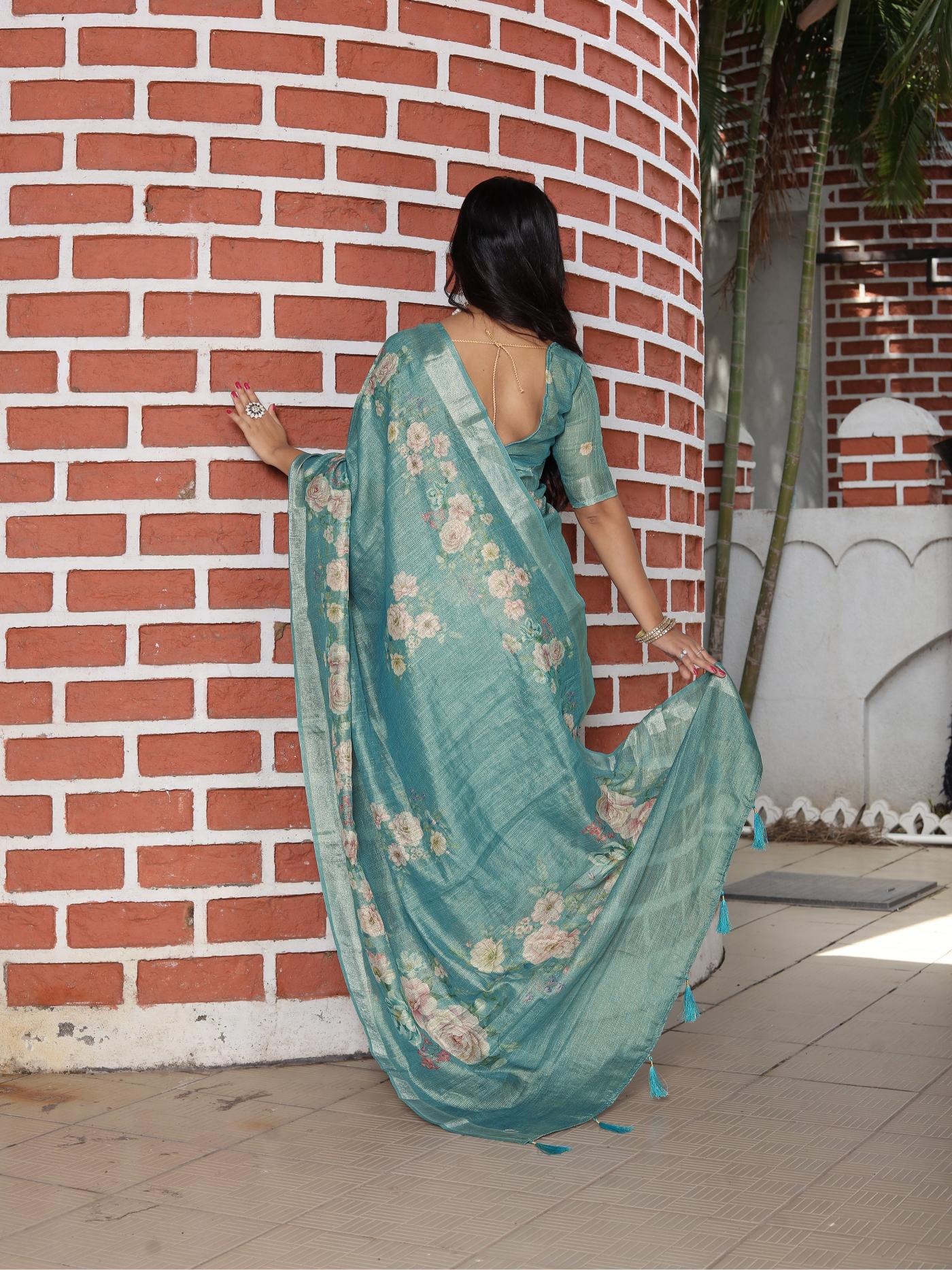Sea Green Cotton Shimmer Saree — alternate view