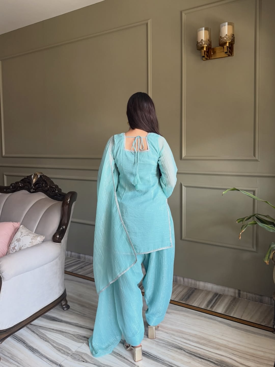 Sea Green Crunchy Palazzo Suit — alternate view