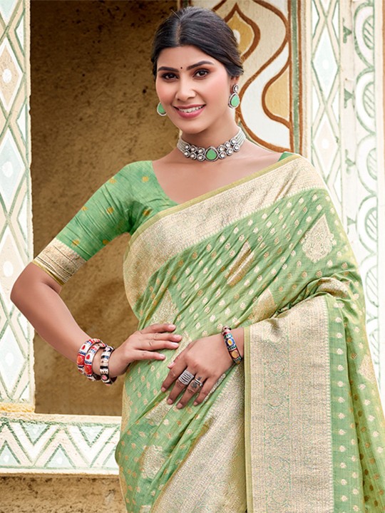 Sea Green Designer Assam Silk Saree — alternate view