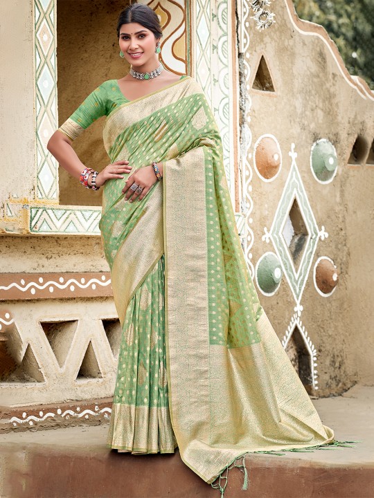 Sea Green Designer Assam Silk Saree