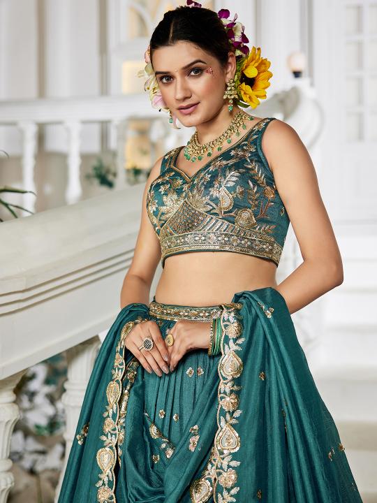 Sea Green Designer Georgette Festive Lehenga — alternate view