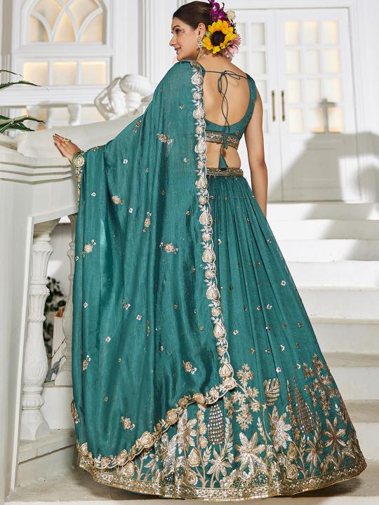 Sea Green Designer Georgette Festive Lehenga