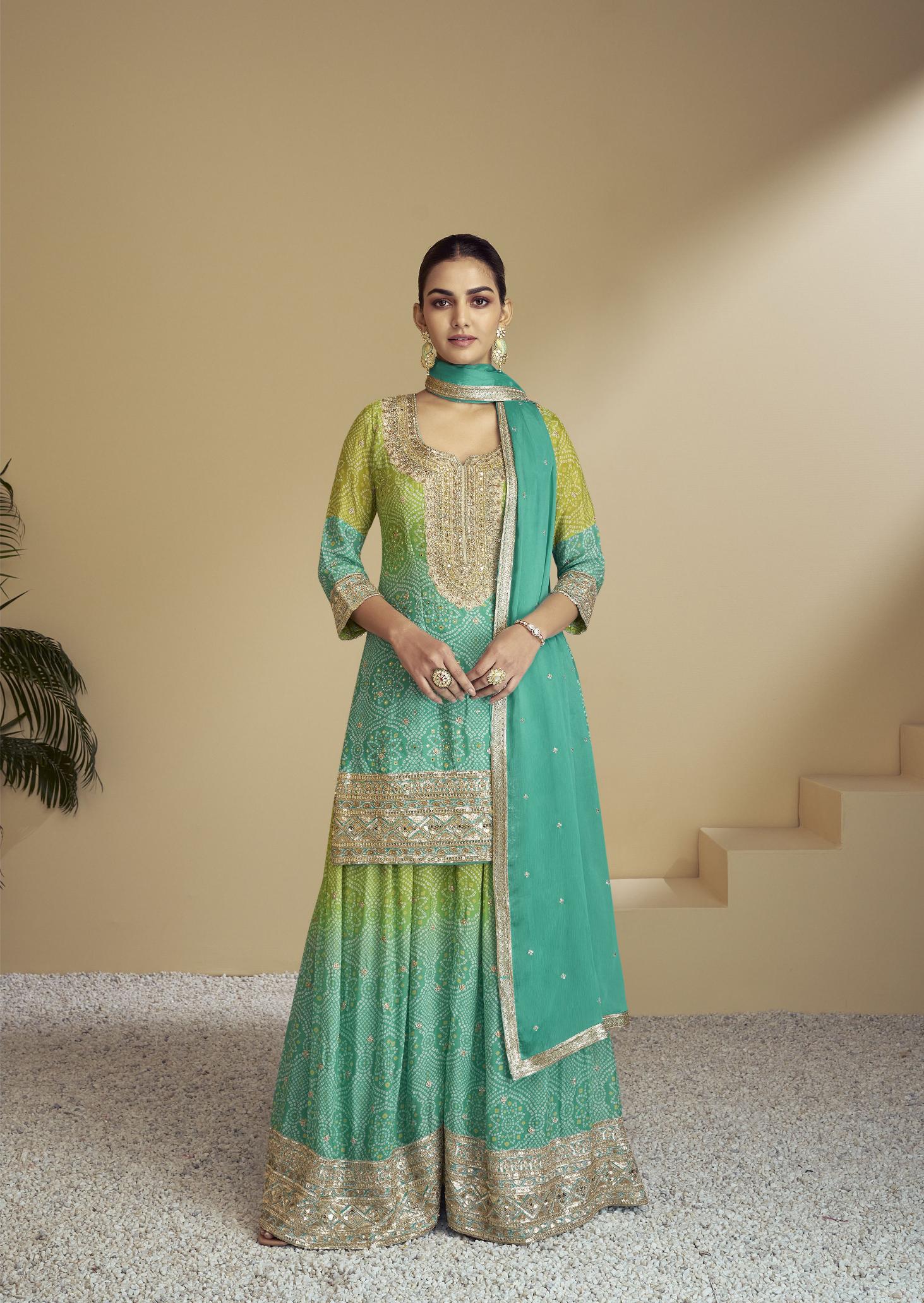 Sea Green Digital Bandhani Printed Palazzo Suit