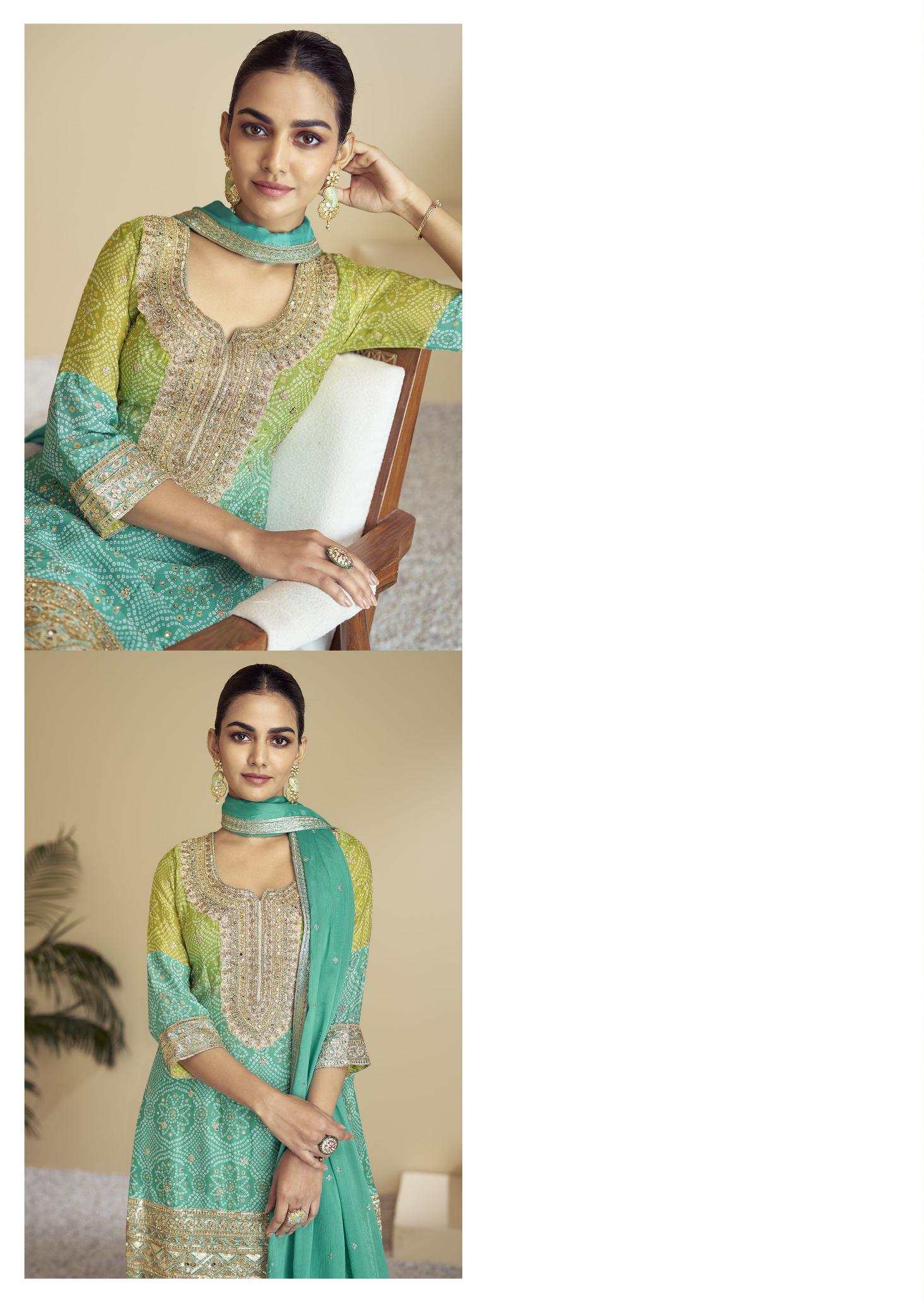 Sea Green Digital Bandhani Printed Palazzo Suit — alternate view