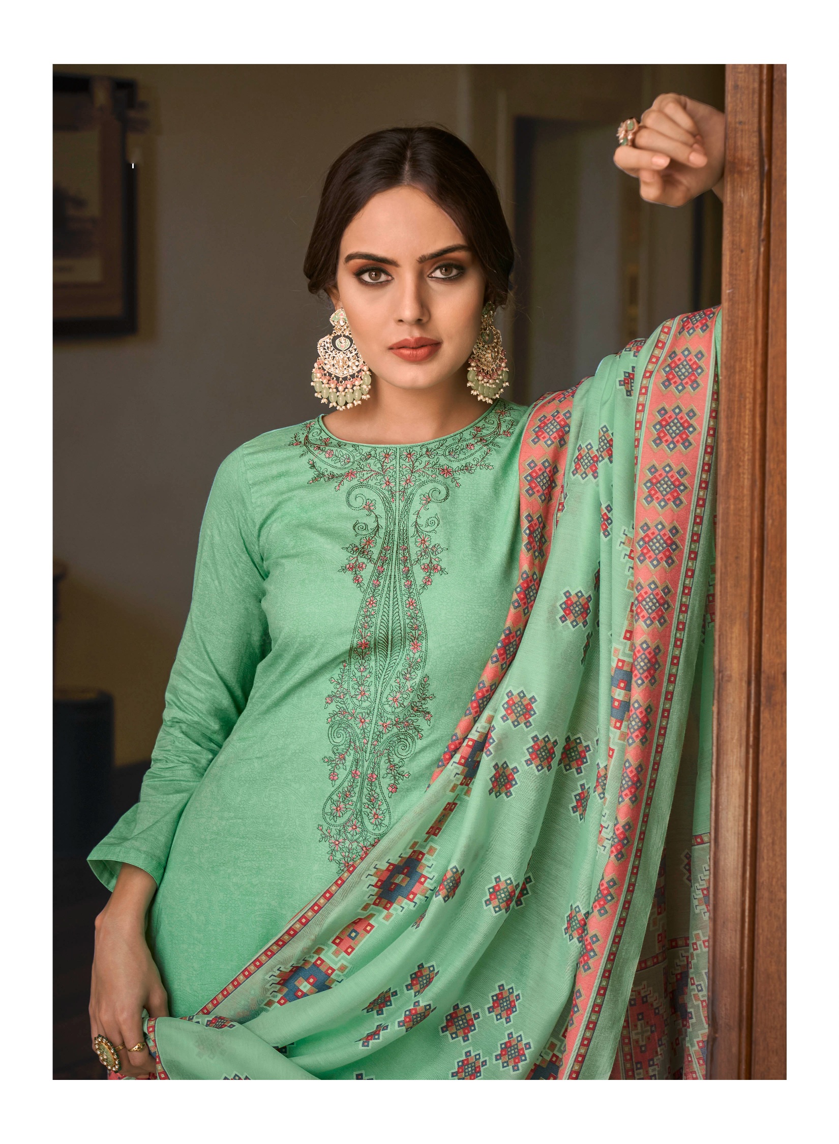 Sea Green Digital Printed Cambric Cotton Straight Salwar Suit — alternate view