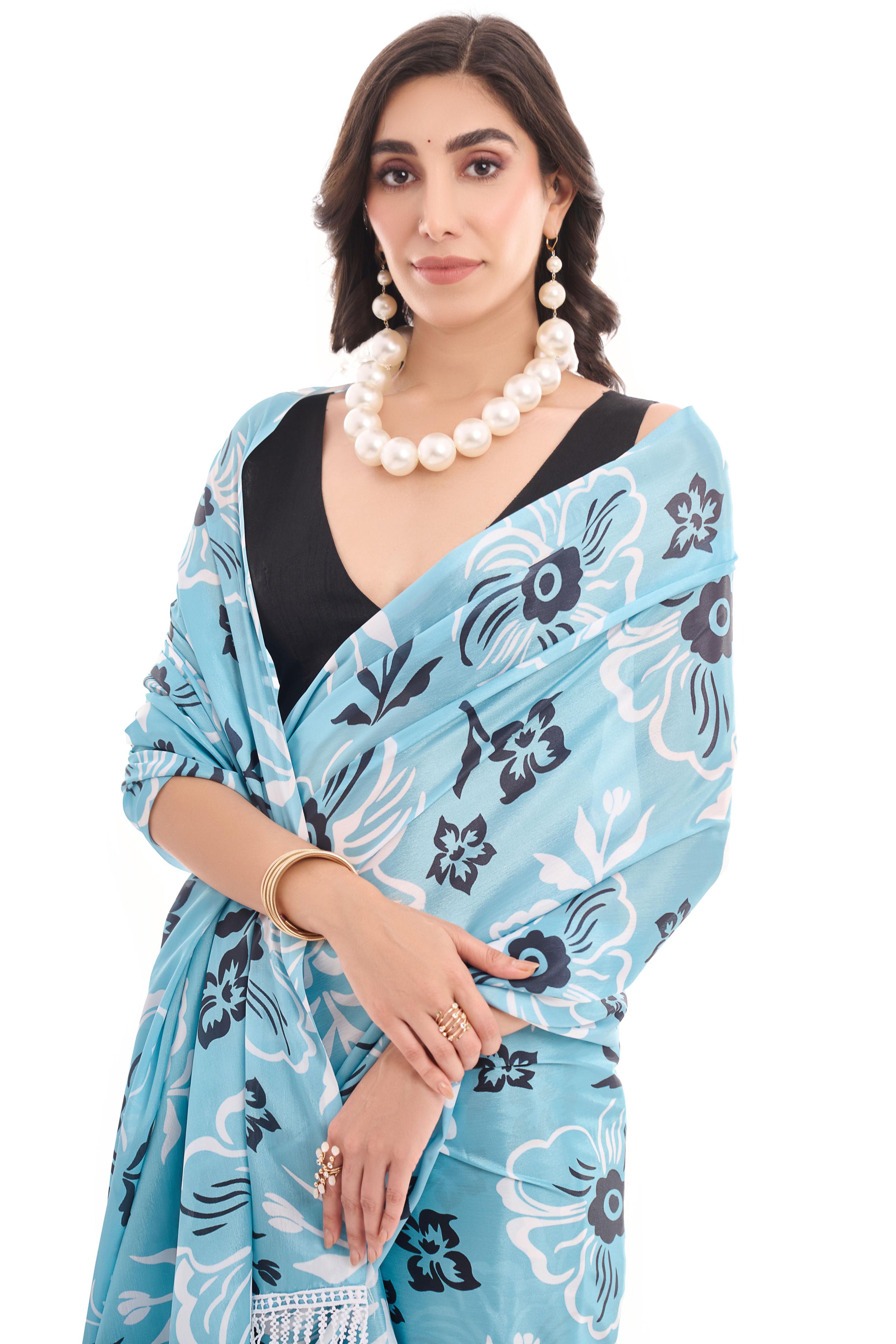 Sea Green Digital Printed Chinon Ready To Wear Saree — alternate view
