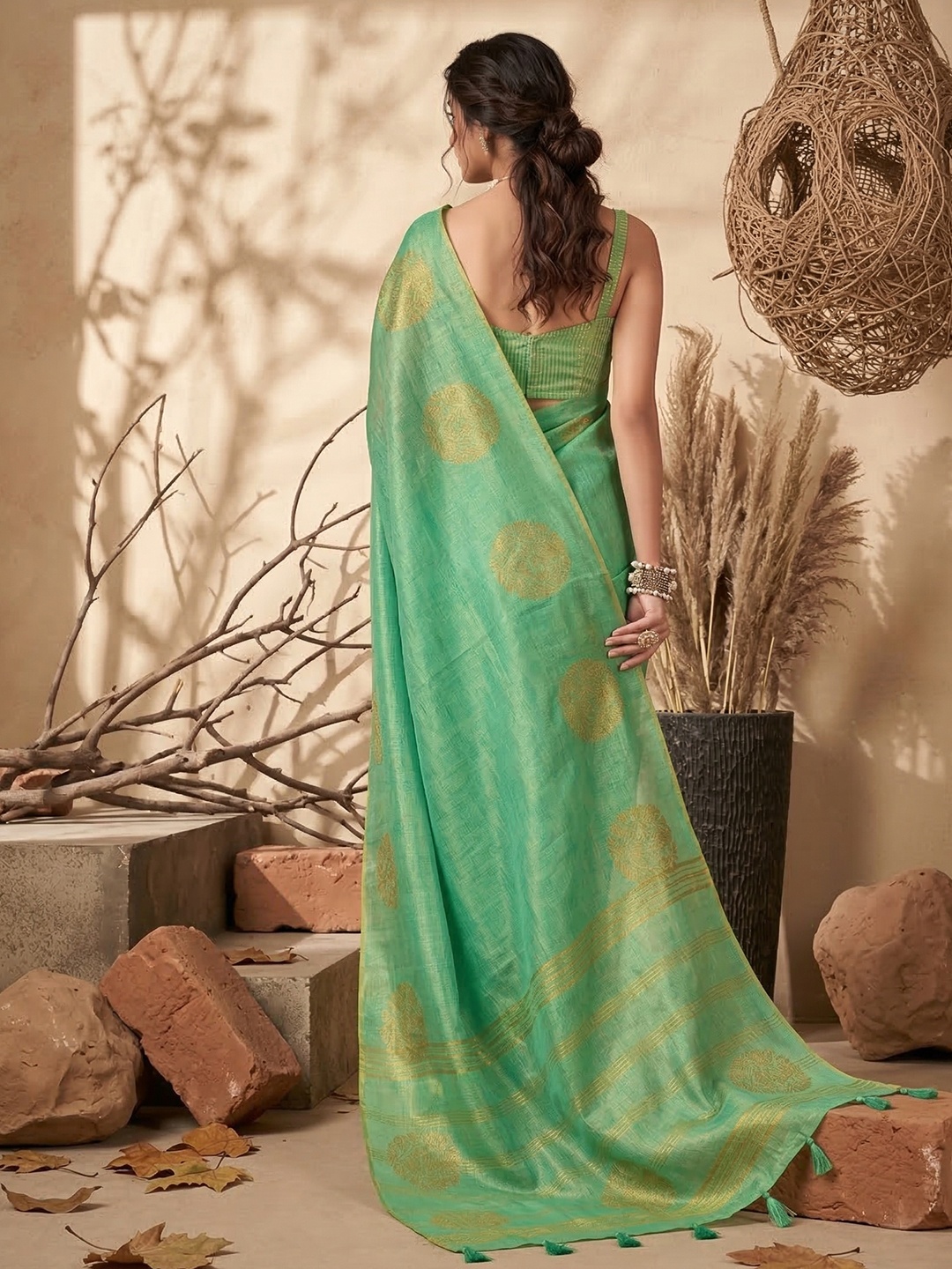 Sea Green Elegant Buta Tissue Silk Saree — alternate view