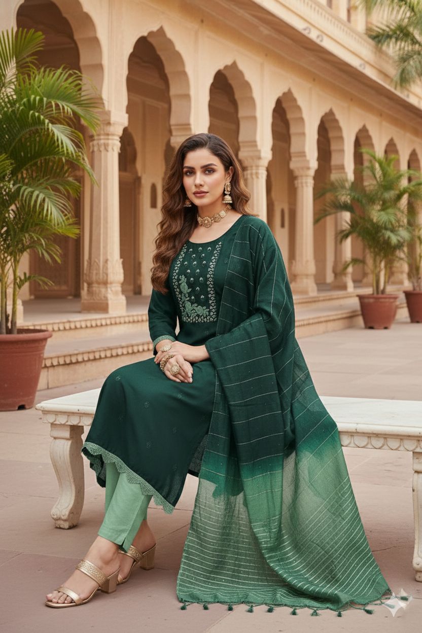 Sea Green Embroidered Coco Silk Salwar Suit — alternate view