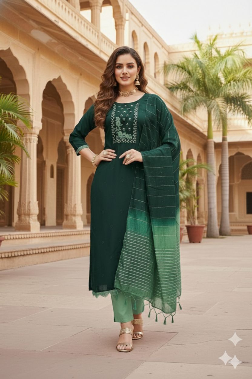 Sea Green Embroidered Coco Silk Salwar Suit