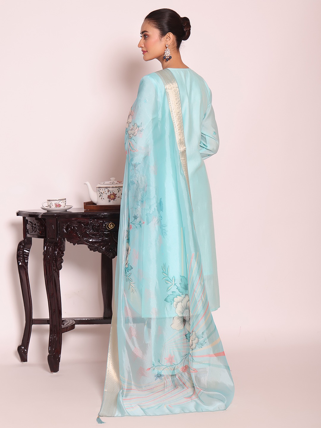 Sea Green Embroidered Poly Silk Salwar — alternate view