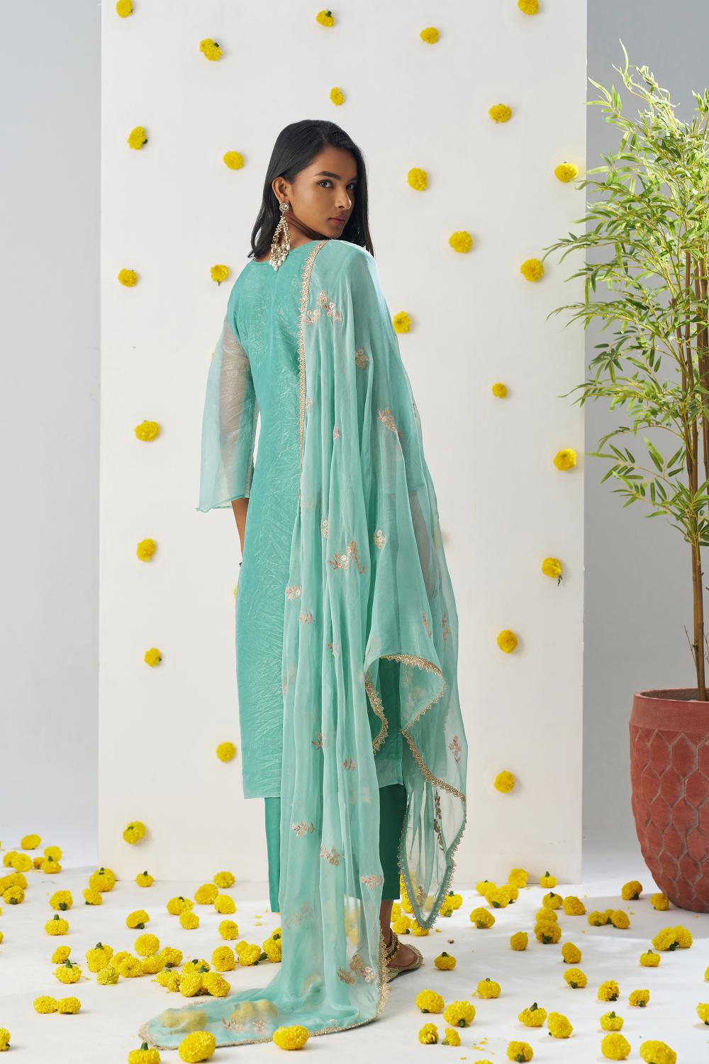 Sea Green Fancy Crush Readymade Suits — alternate view
