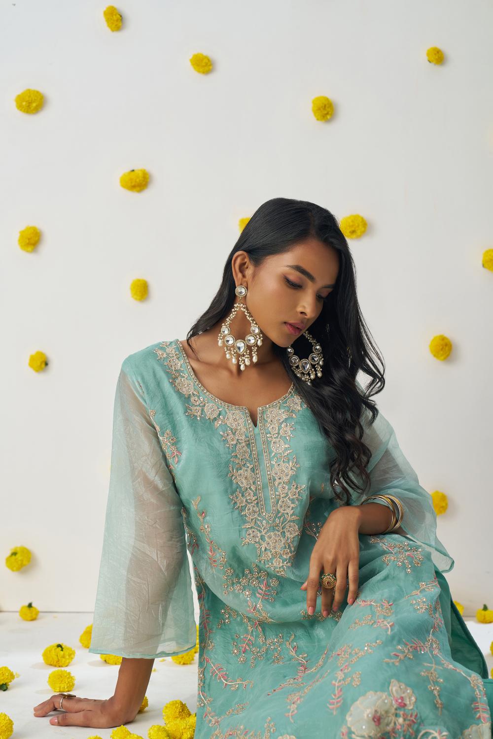 Sea Green Fancy Crush Readymade Suits