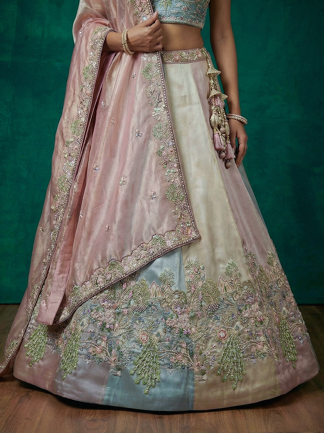 Sea Green Floral Embroidered Bridal Lehenga Choli