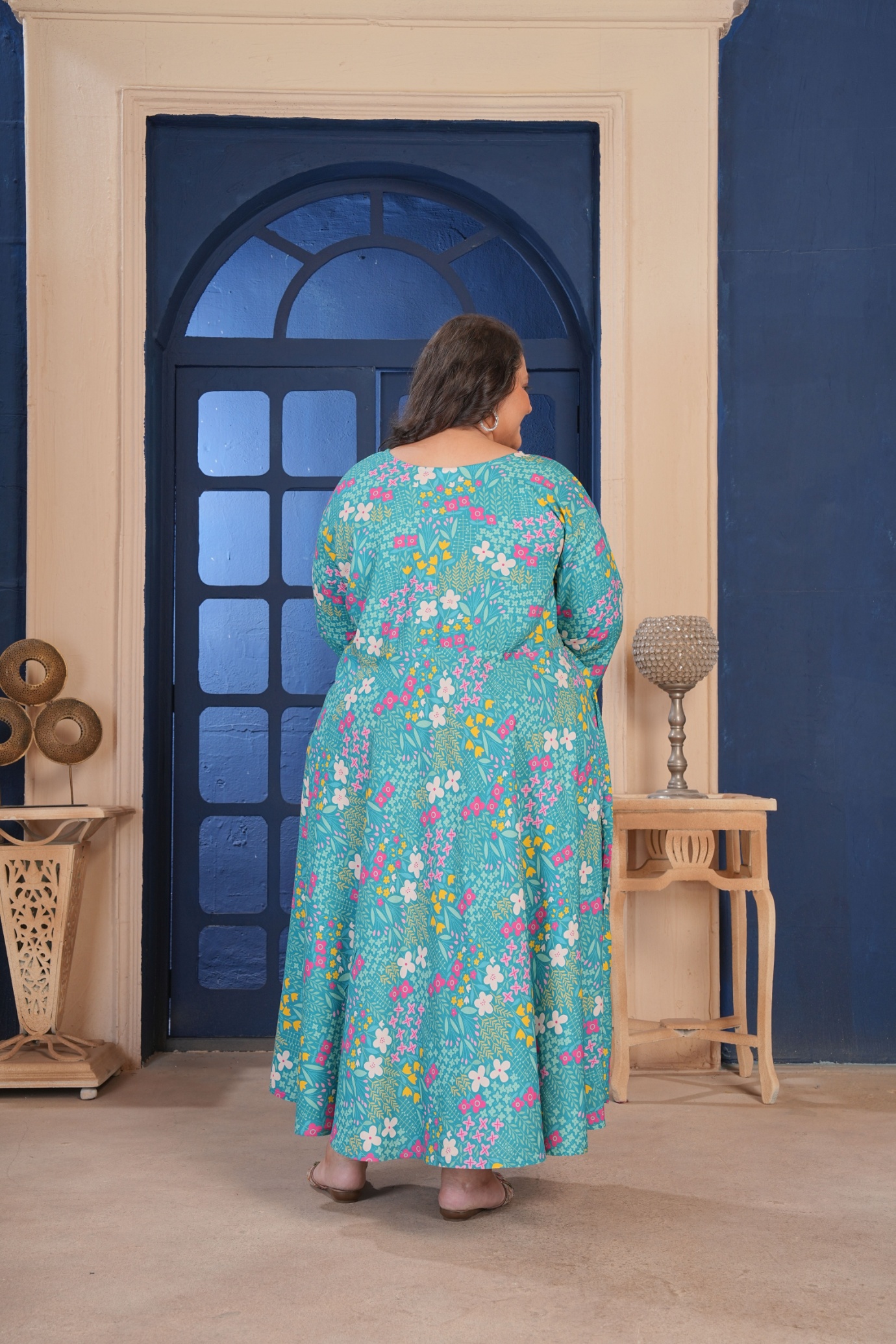 Sea Green Floral Printed Rayon Plus Size Kurti — alternate view