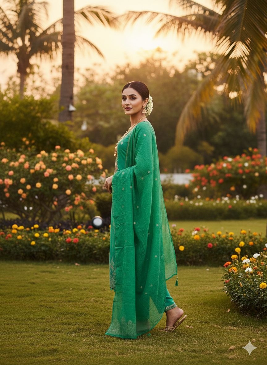 Sea Green Floral Woven Dani Cotton Salwar Suit