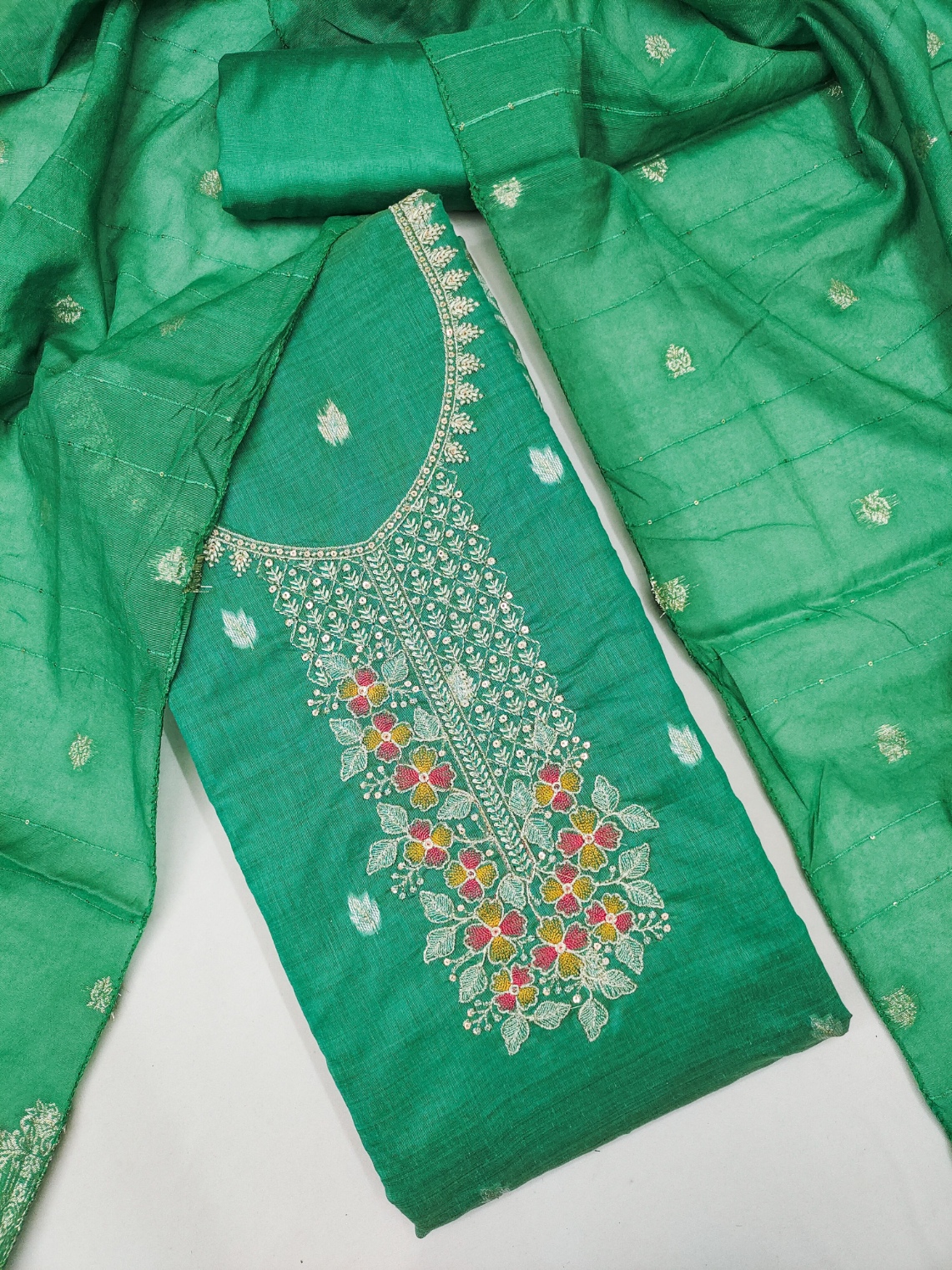 Sea Green Floral Woven Dani Cotton Salwar Suit
