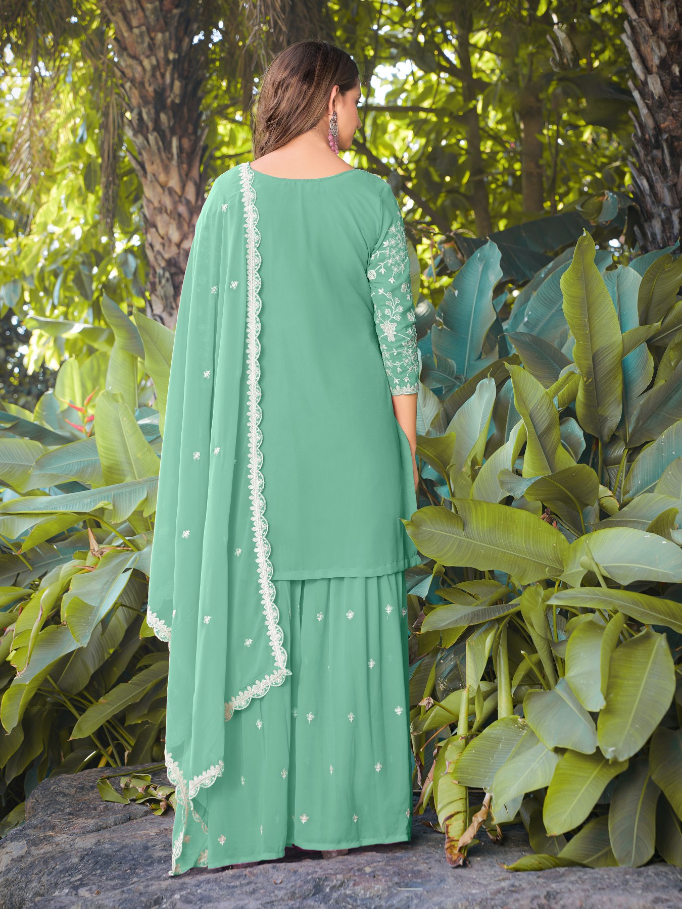 Sea Green Georgette Embroidered Sharara Suit — alternate view