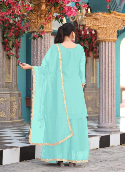 Sea Green Georgette Palazzo Skirt Suits — alternate view