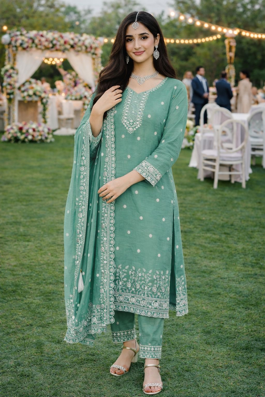 Sea Green Gold Crush Embroidered Salwar Suit