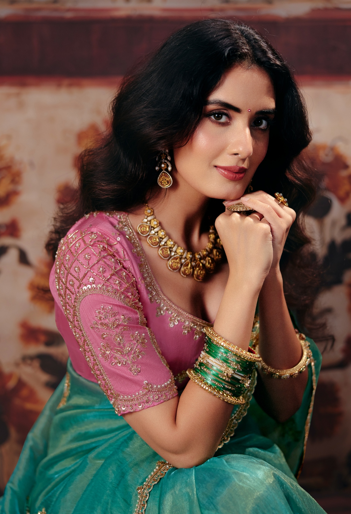 Sea Green Hand Work Organza Saree