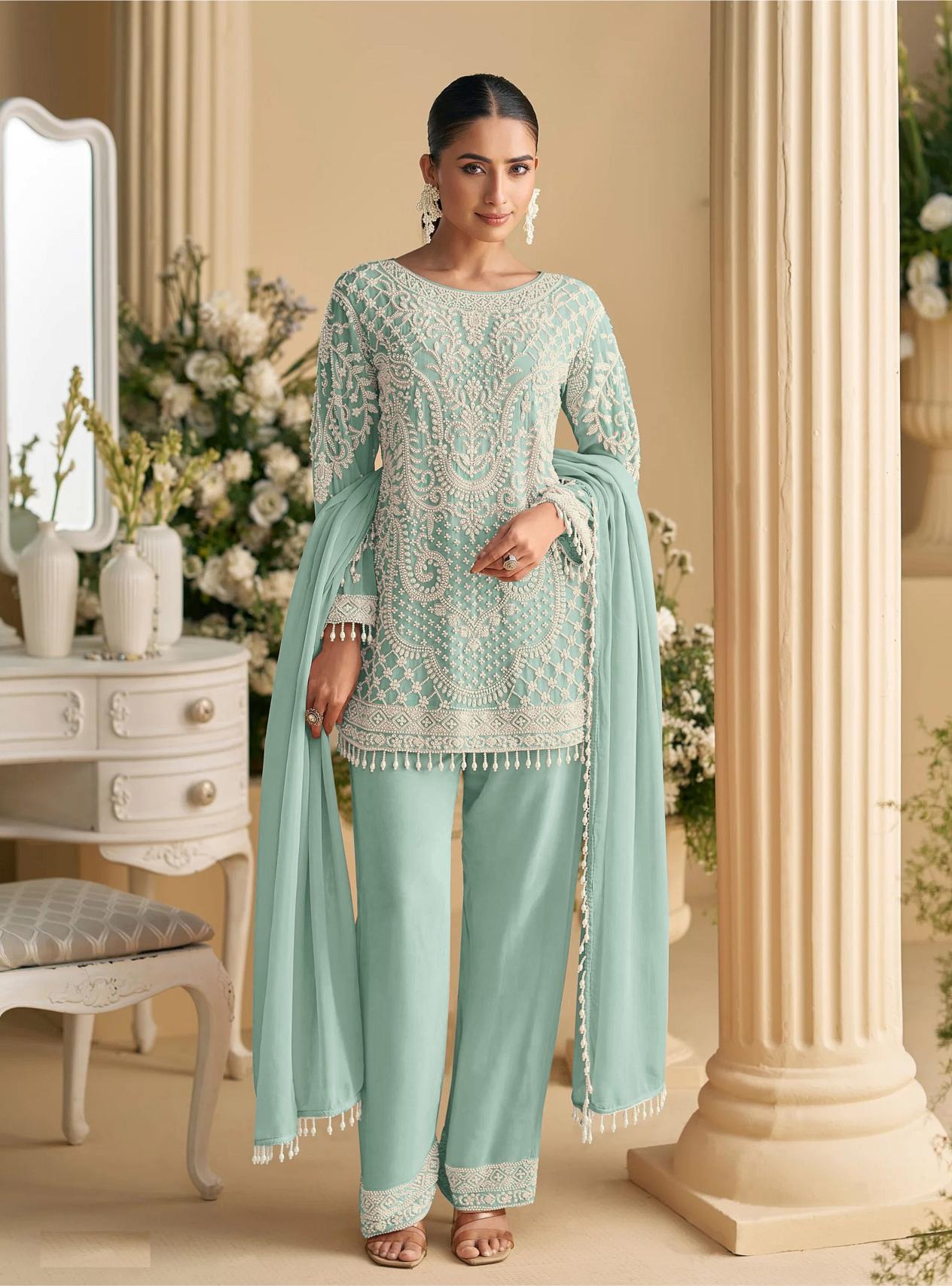 Sea Green Heavy Designer Embroidered Georgette Salwar Suit — alternate view