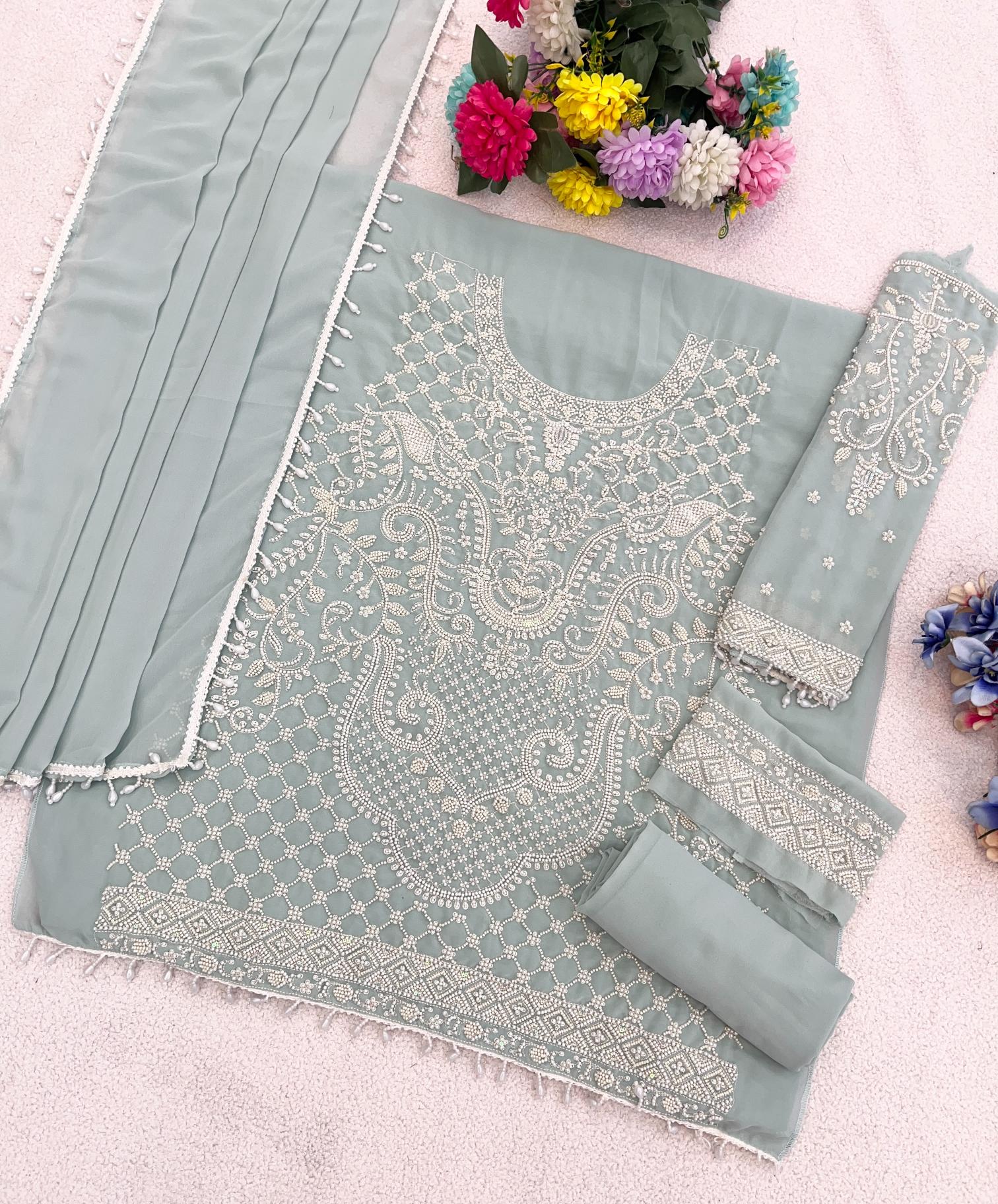Sea Green Heavy Designer Embroidered Georgette Salwar Suit