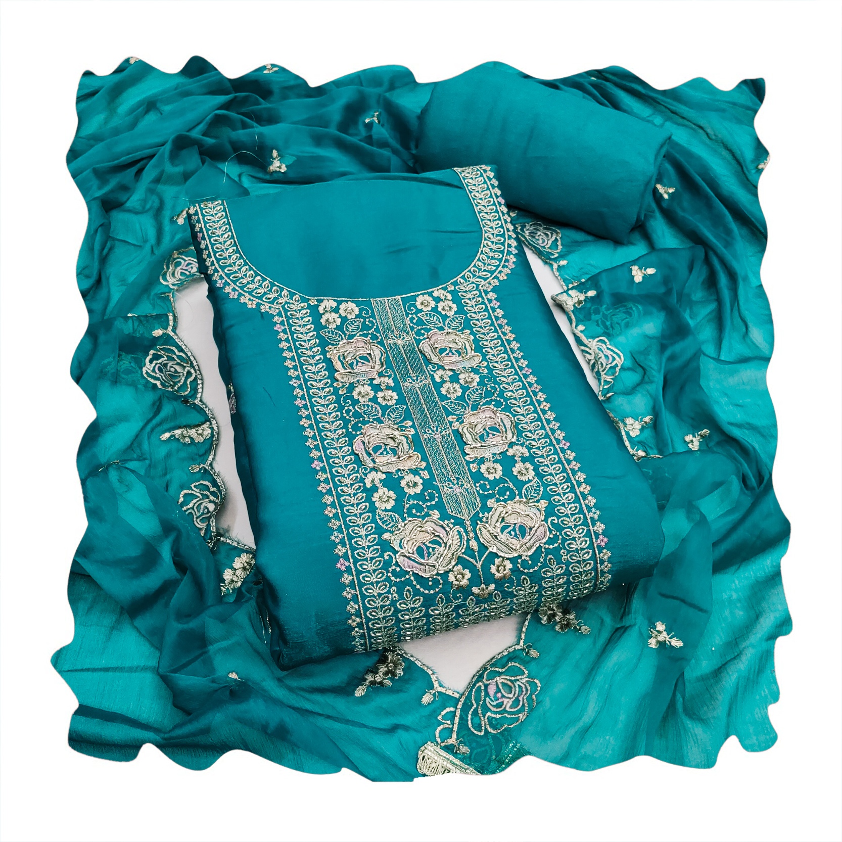 Sea Green Heavy Embroidered Straight Salwar Suit — alternate view