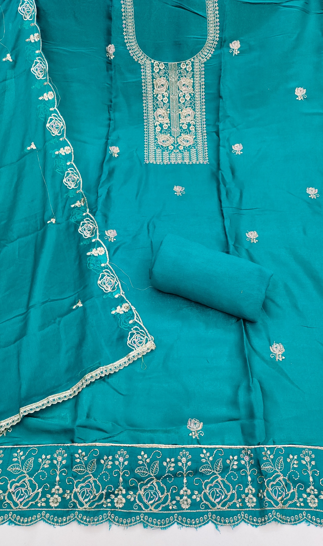 Sea Green Heavy Embroidered Straight Salwar Suit