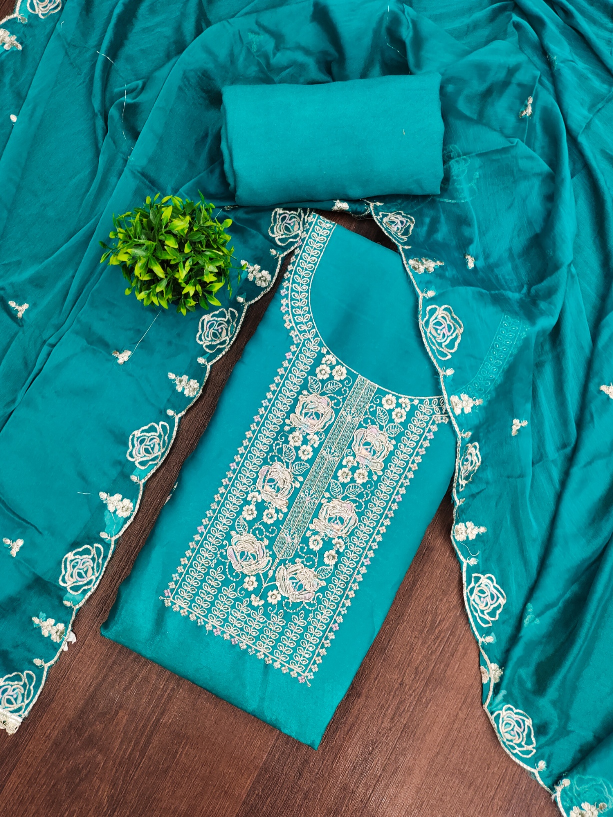 Sea Green Heavy Embroidered Straight Salwar Suit