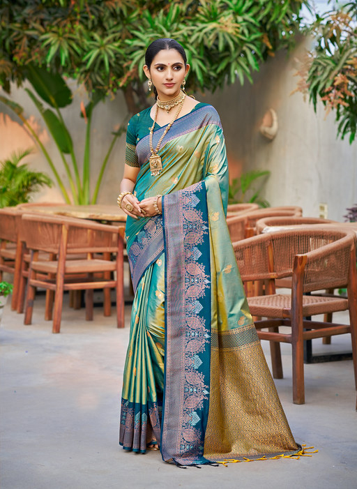 Sea Green Jacquard Soft Silk Saree